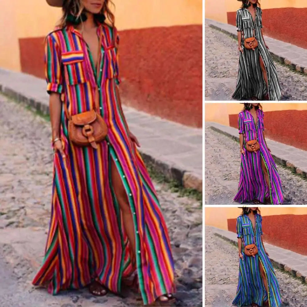Lara - Bunte Streifen Maxikleid