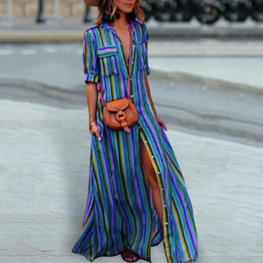 Lara - Bunte Streifen Maxikleid