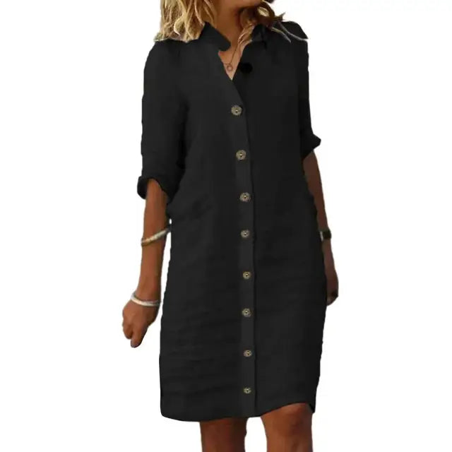 Elena - Weißes Button-Down Leinenkleid