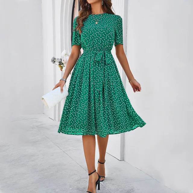 Charlotte - Graues Tupfenkleid im Retro-Stil