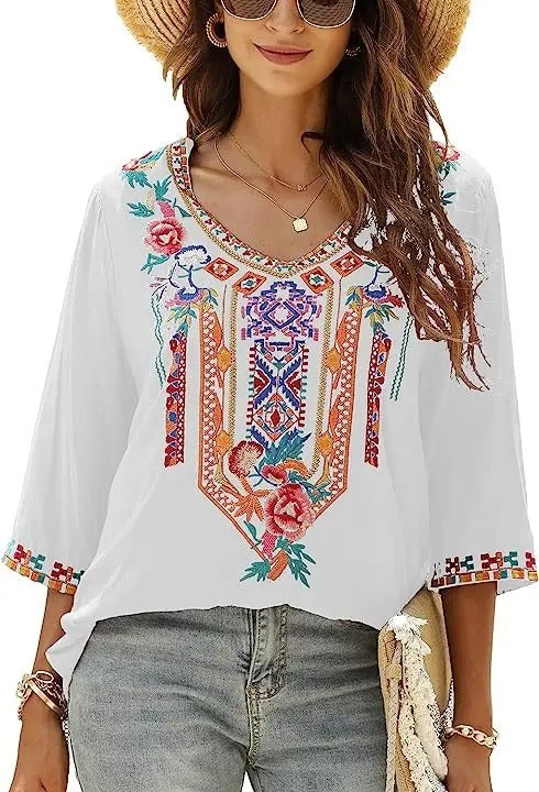 Elsa | Bestickte mexikanische Slim Fit Bluse