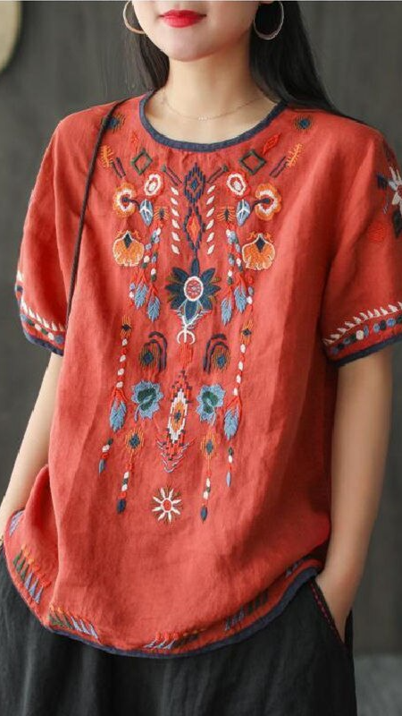 Elisa | Bestickte, lockere Ethno-Bluse