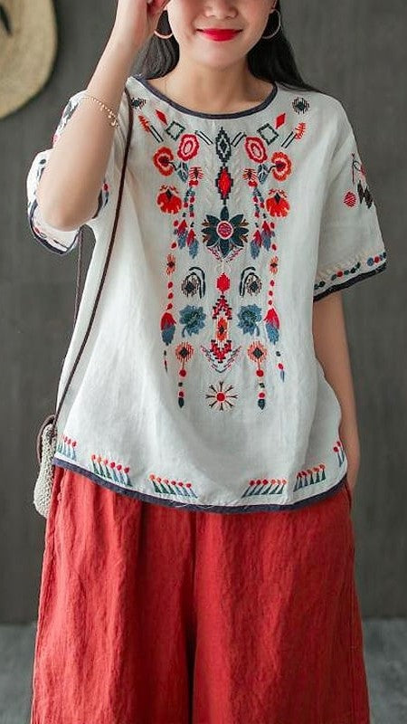 Elisa | Bestickte, lockere Ethno-Bluse