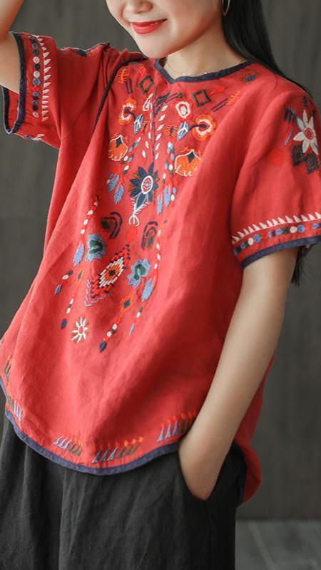Elisa | Bestickte, lockere Ethno-Bluse