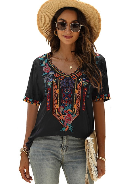 Elsa | Bestickte mexikanische Slim Fit Bluse