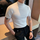Maximilian's Herren Kurzarm-Strickpullover Slim Fit Stretch Rollkragenpullover