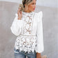Exklusives Boho-Top | Romantisches Oberteil in Weiß mit feinen Spitzen-Details und Puffärmeln