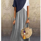 Purewear®- Langes graues Patchwork-Maxikleid mit halben Ärmeln
