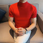 Maximilian's Herren Kurzarm-Strickpullover Slim Fit Stretch Rollkragenpullover