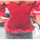 Boho Sexy Crop Top Damen | Sommerliche Bluse mit Puffärmeln und Off-Shoulder-Look