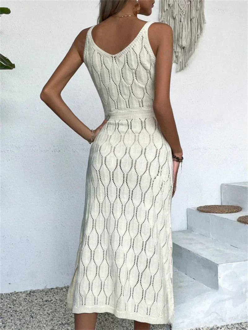 Marlene - Beige Häkel-Strandkleid