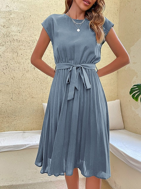 Sophia - elegantes sommerkleid mit taillenband & fließender a-linie