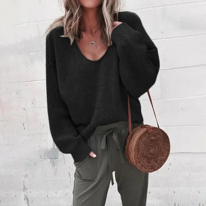 Schwarzer V-Ausschnitt Pullover - Emma
