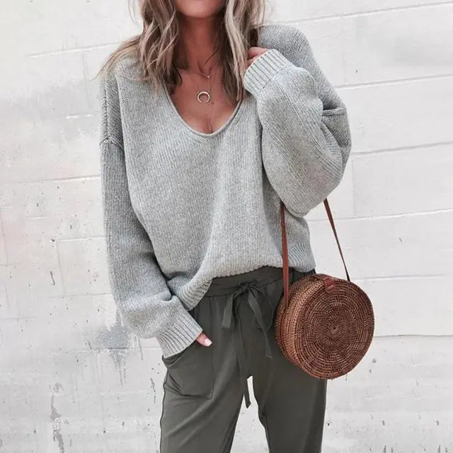 Schwarzer V-Ausschnitt Pullover - Emma