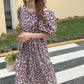 Greta - Grünes Blumenkleid mit Rüschensaum