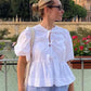 Kristina - Damen Bluse mit Lanternenärmeln und Schnürung, Y2K-Druck
