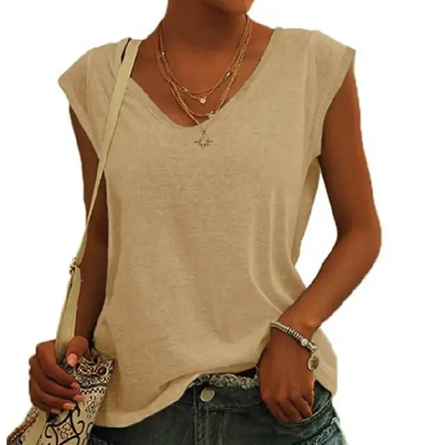 Nina - Khakifarbenes Basic-T-Shirt