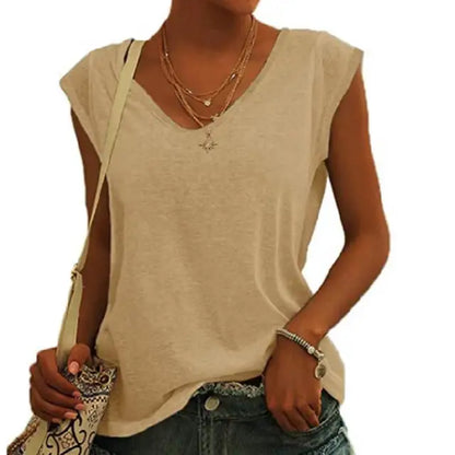 Nina - Khakifarbenes Basic-T-Shirt
