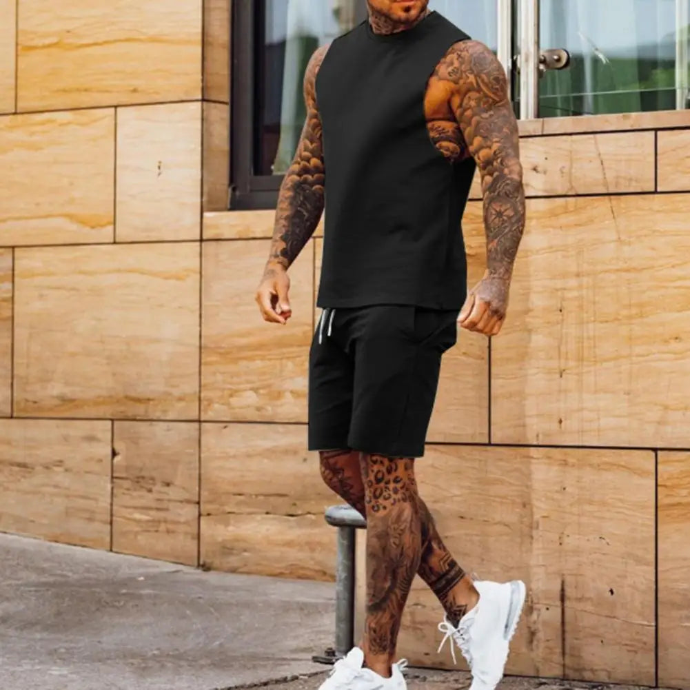 Schwarzes Athletik-Tanktop und Shorts Set für Herren – Modern und Funktional