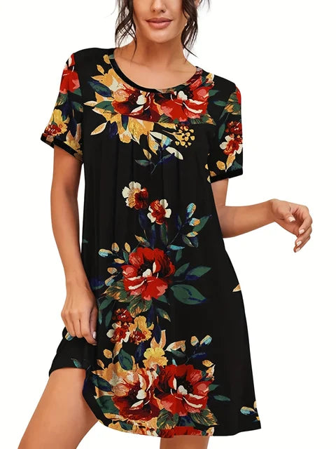 Julia - Florales Tunikakleid in Schwarz