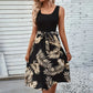 Emilia - Schwarz-Beiges Sommerkleid mit Blattmuster