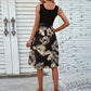 Emilia - Schwarz-Beiges Sommerkleid mit Blattmuster