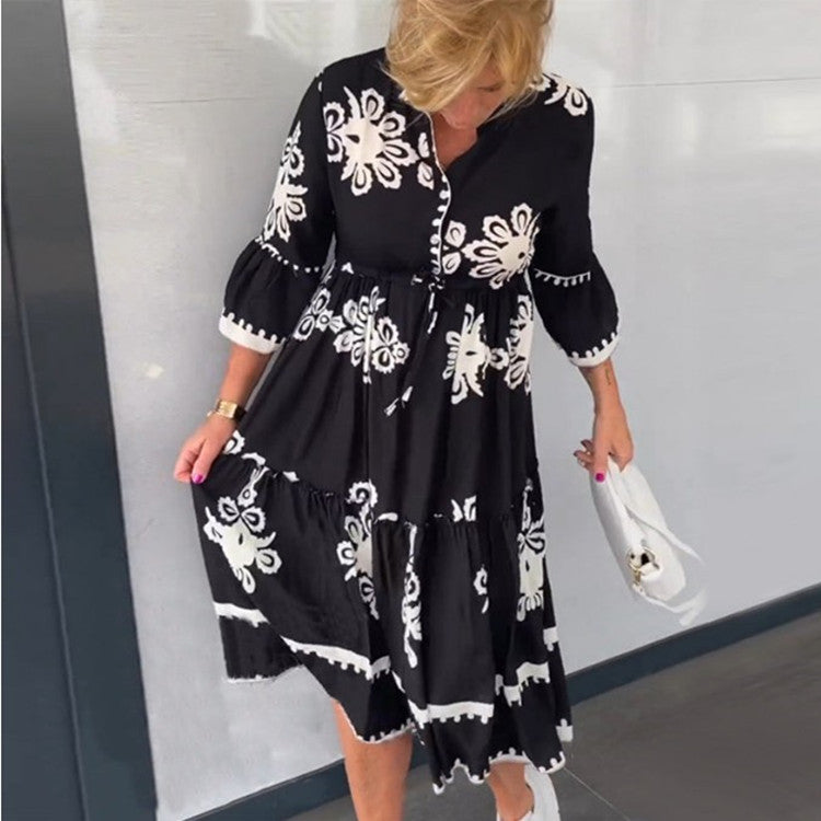 Mona V-neck bedrucktes Kleid