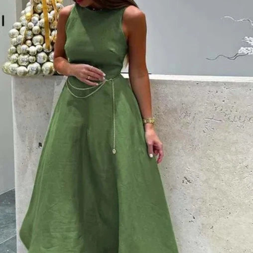 Isla - Grünes Maxi Leinenkleid