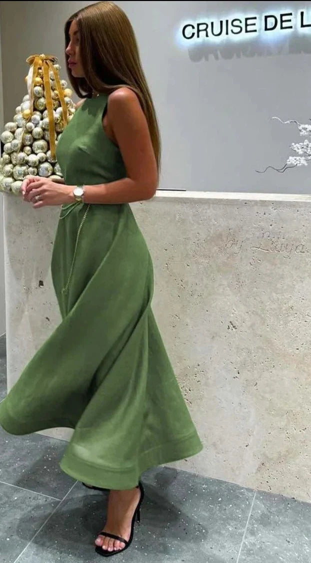 Isla - Grünes Maxi Leinenkleid