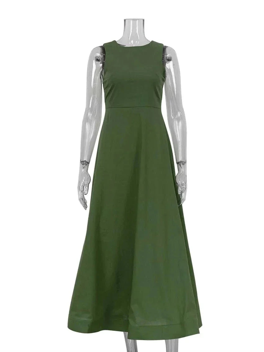 Isla - Grünes Maxi Leinenkleid