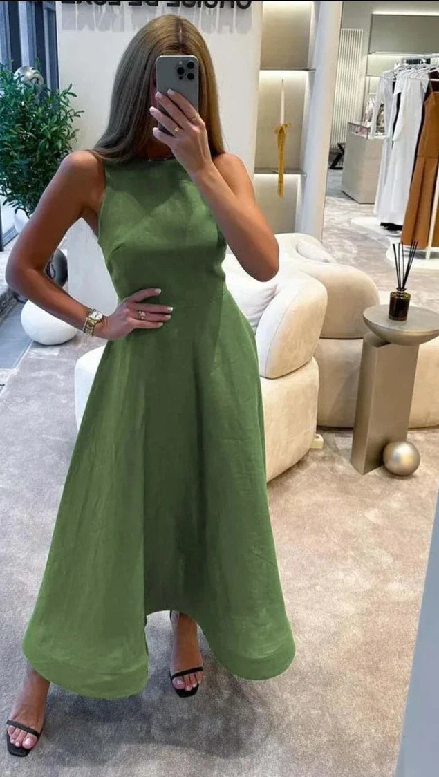 Isla - Grünes Maxi Leinenkleid