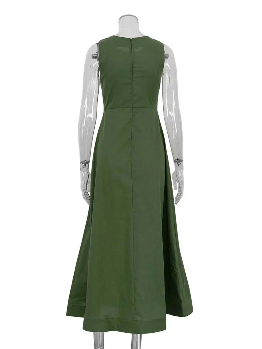 Isla - Grünes Maxi Leinenkleid