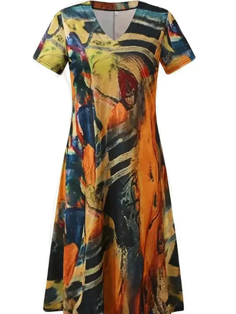 Marlene - Abstraktes Aquarellkleid in Blau