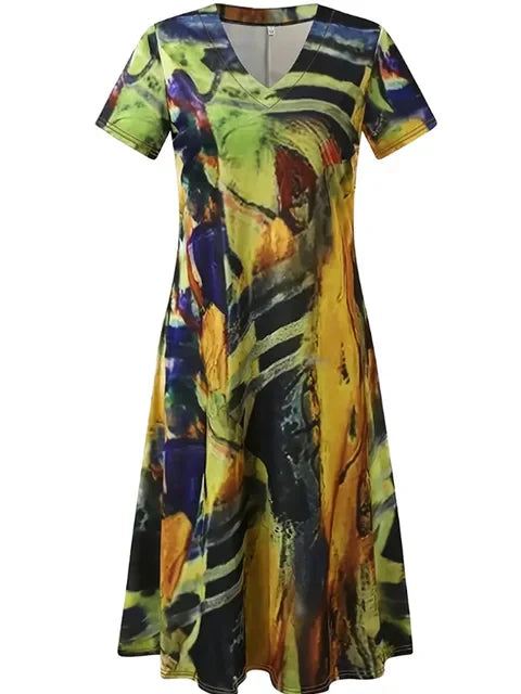 Marlene - Abstraktes Aquarellkleid in Blau