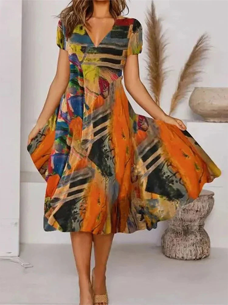 Marlene - Abstraktes Aquarellkleid in Blau