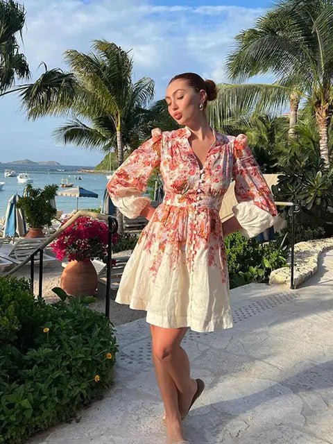 Langes böhmisches Kleid mit plissierten Ärmeln - Angela