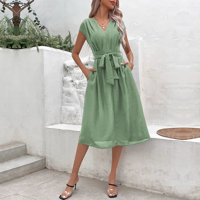 Sophie - Schwarzes Midi-Wickelkleid