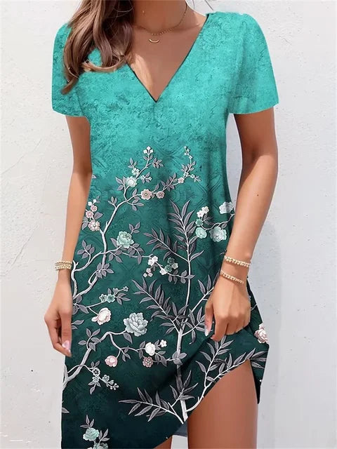 Isabella - Tiefblaues Blumenwickelkleid