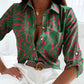 Herbstliche Print Shirts | Modische Bluse mit langen Ärmeln und Knopfleiste
