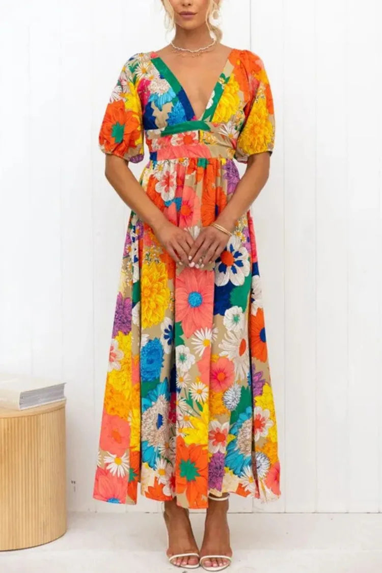 Anna - Kleid mit Puffärmeln und Blumendruck