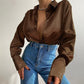 Sophias Satinbluse mit Polokragen | Büro-Damen-Bluse aus Seide | Vintage-Design mit lockerem Knoten | Elegante Mode