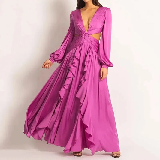 Elisa - Langes Kleid mit Falten und Rüschen