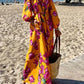 Celeste - Bedrucktes langärmeliges Maxikleid