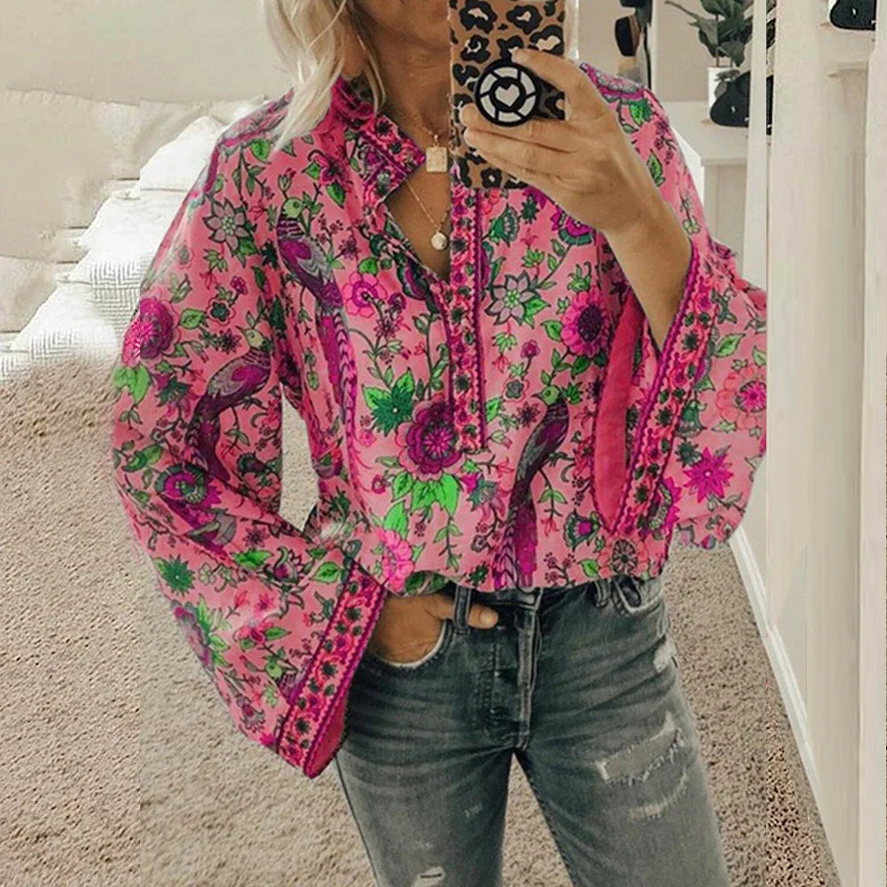 Cynthia - Bluse mit böhmischem Blumenmuster