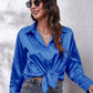 Isabellas Satinbluse für Damen | Lockere Passform | Knopfleiste | Seidiges Langarmshirt