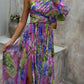 Lilac -  Lila Druck Seite Schlitz ein Ärmel Sexy Maxikleid
