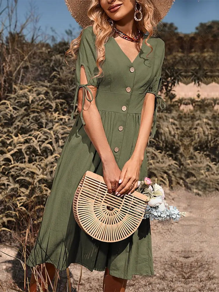 Frühjahr/Sommer-Kleid mit V-Ausschnitt aus Baumwolle - Annelies