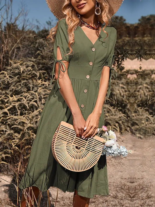 Frühjahr/Sommer-Kleid mit V-Ausschnitt aus Baumwolle - Annelies