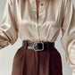 Sophias Satinbluse mit Polokragen | Büro-Damen-Bluse aus Seide | Vintage-Design mit lockerem Knoten | Elegante Mode