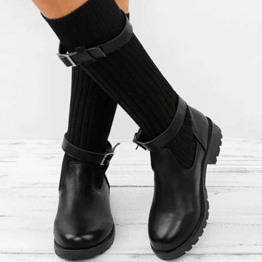 Kelly - Warme Wolle strickende Lederstiefel für Frauen